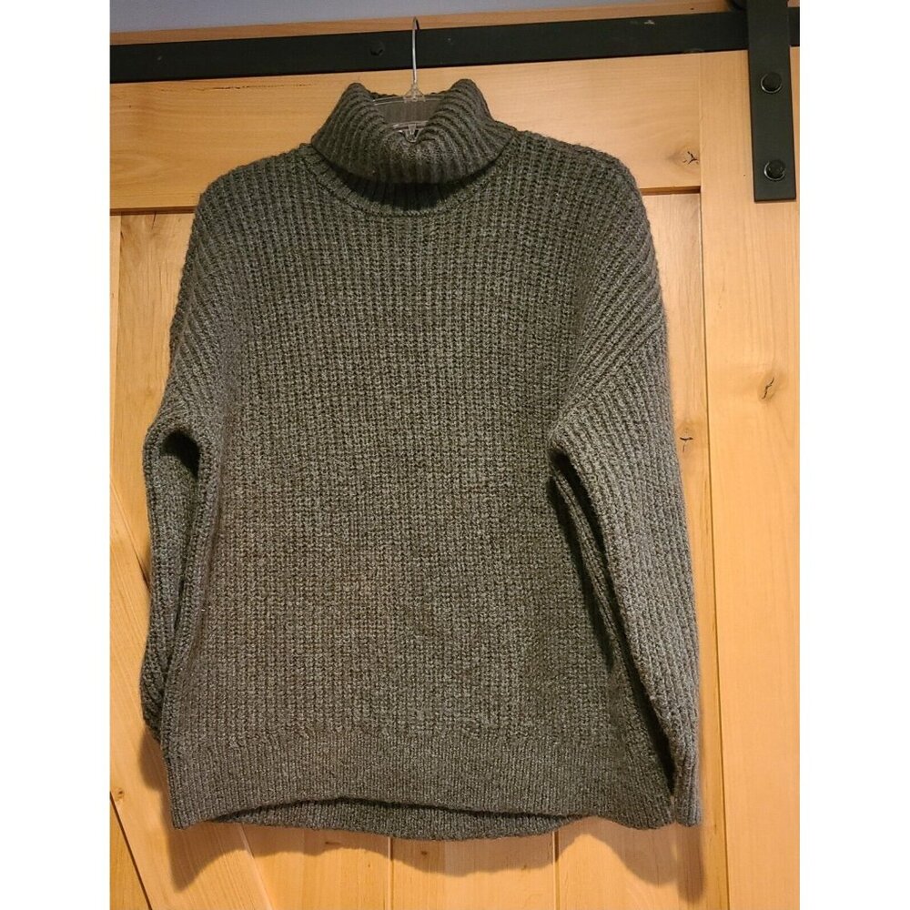 OLD NAVY Size L Tunic Length Wool Blend Ribbed Chunky Knit TURTLENECK Sweater